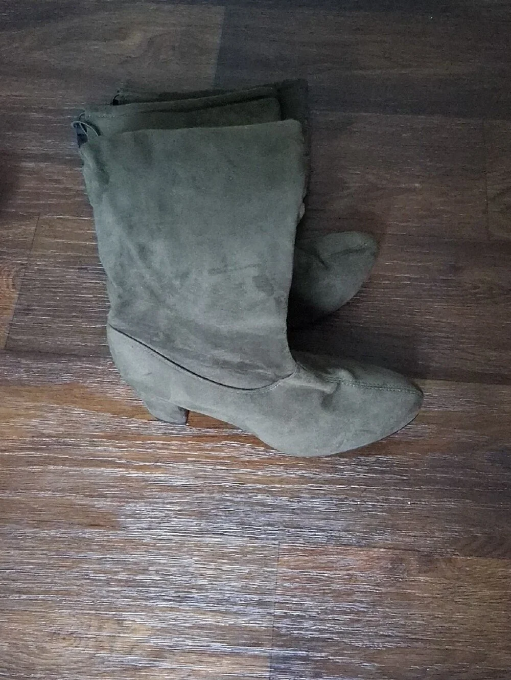 Women's Knee-High Block Heel Boots - Olive Suede